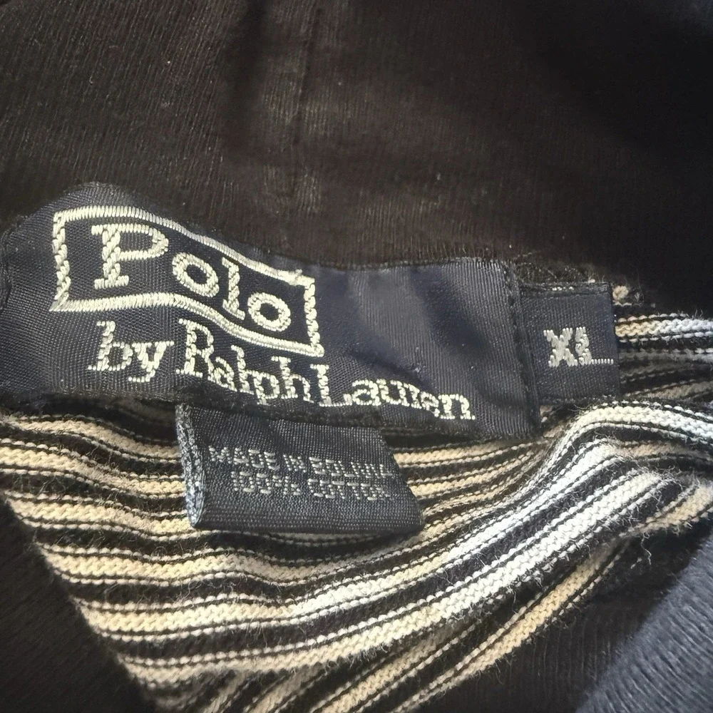Vtg 90s Ralph Lauren Polo Golf Shirt Men Black Turtleneck Pony Striped Knit XL